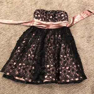 Short black and pink floral lace dress